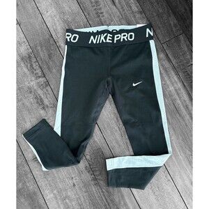 NIKE Pro Dri-Fit Girls Black Gray Mid-Rise Crop Legging Tight Fit Size S + NEW
